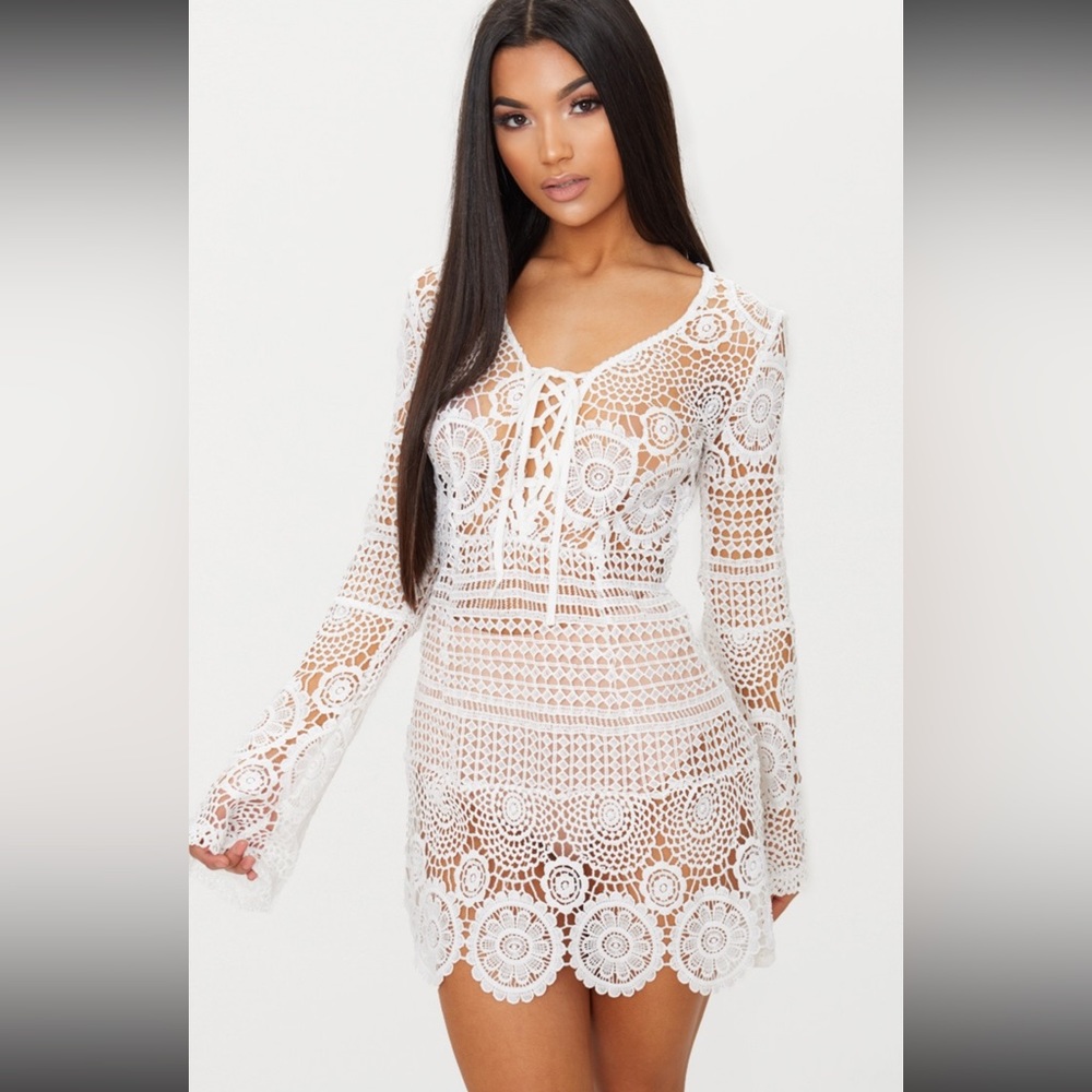 PrettyLittleThing White Lace Mini Dress